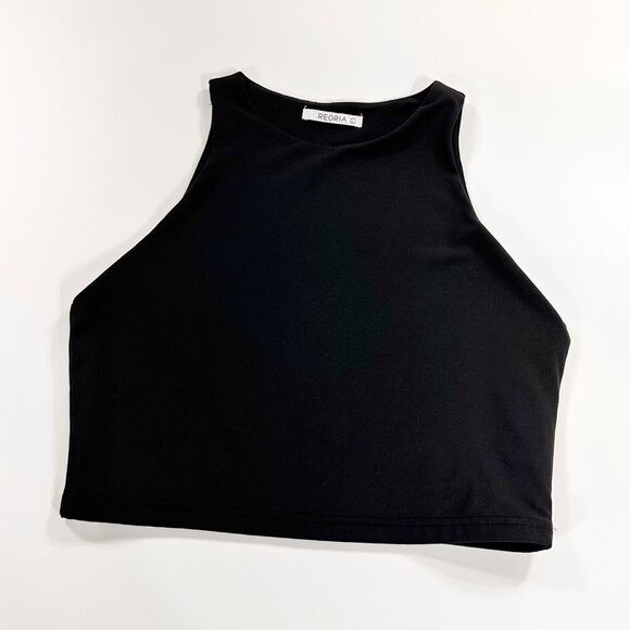 ReoRia black sleeveless racer back tank crop top L - Picture 1 of 7